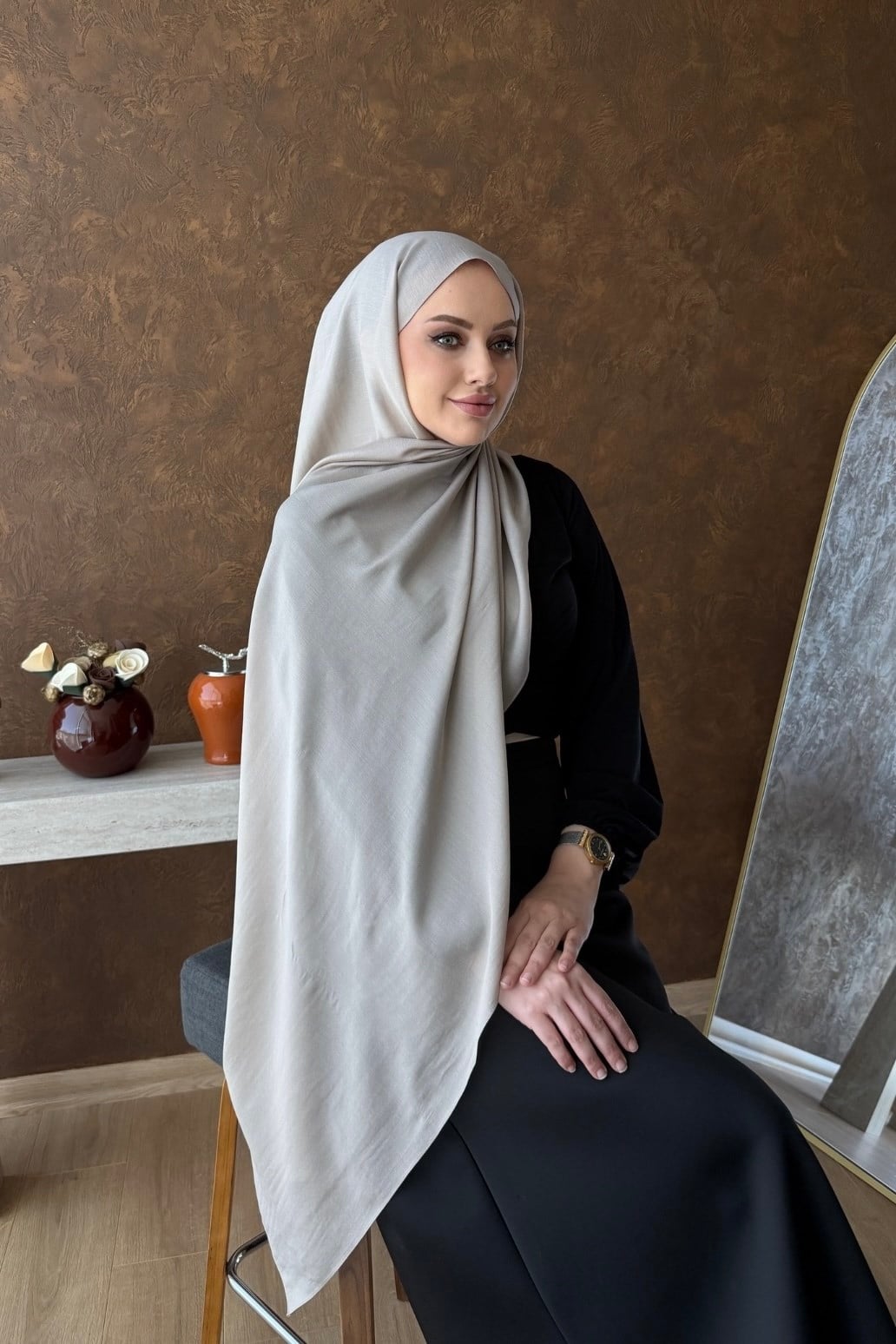 Taş Rengi Paris İpeği Şal 