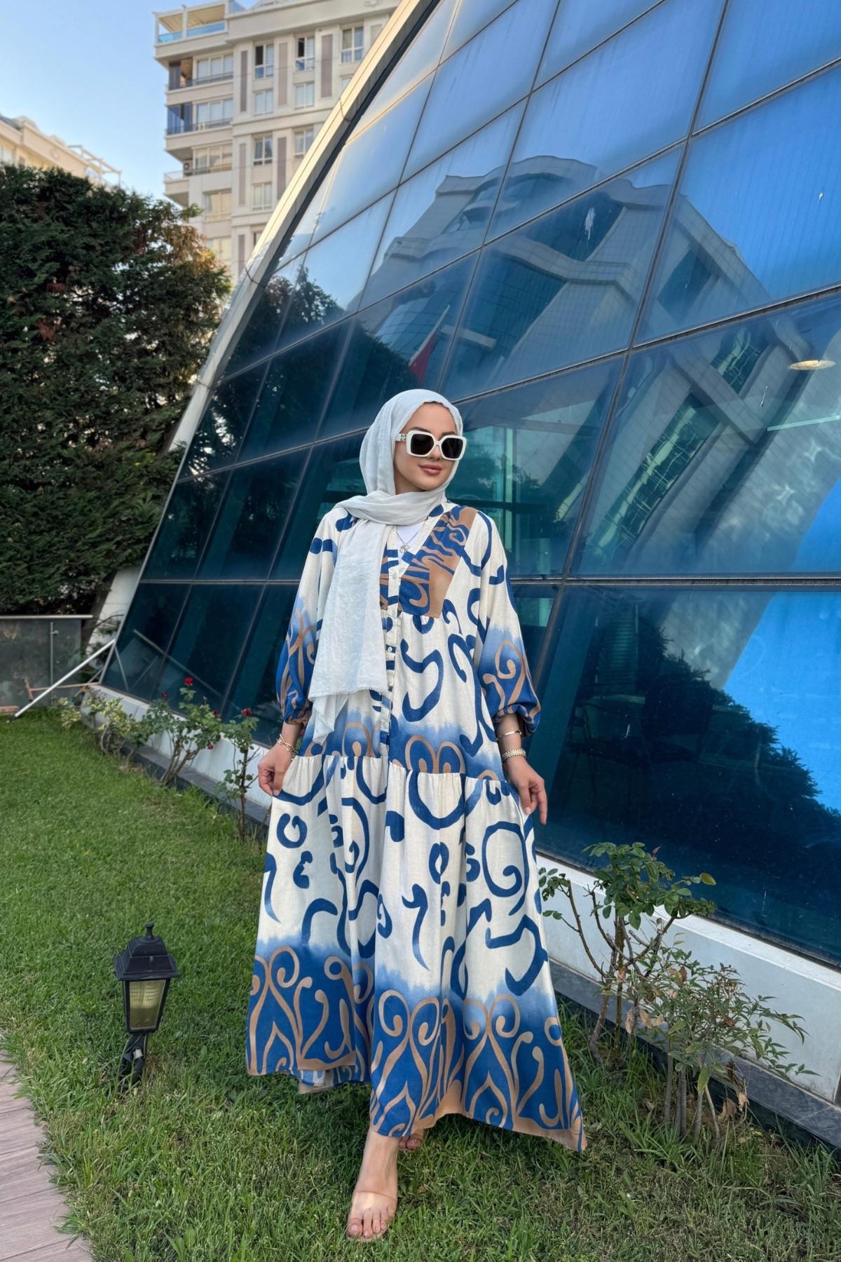 Viskon Elbise Gözde Mavi