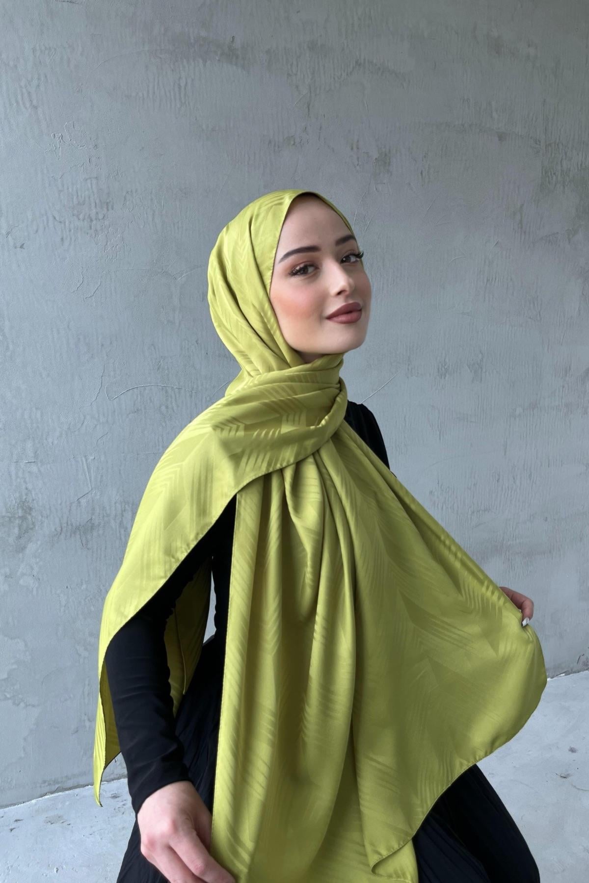Yağ Yeşili Noya İpeksi Jakar Şal