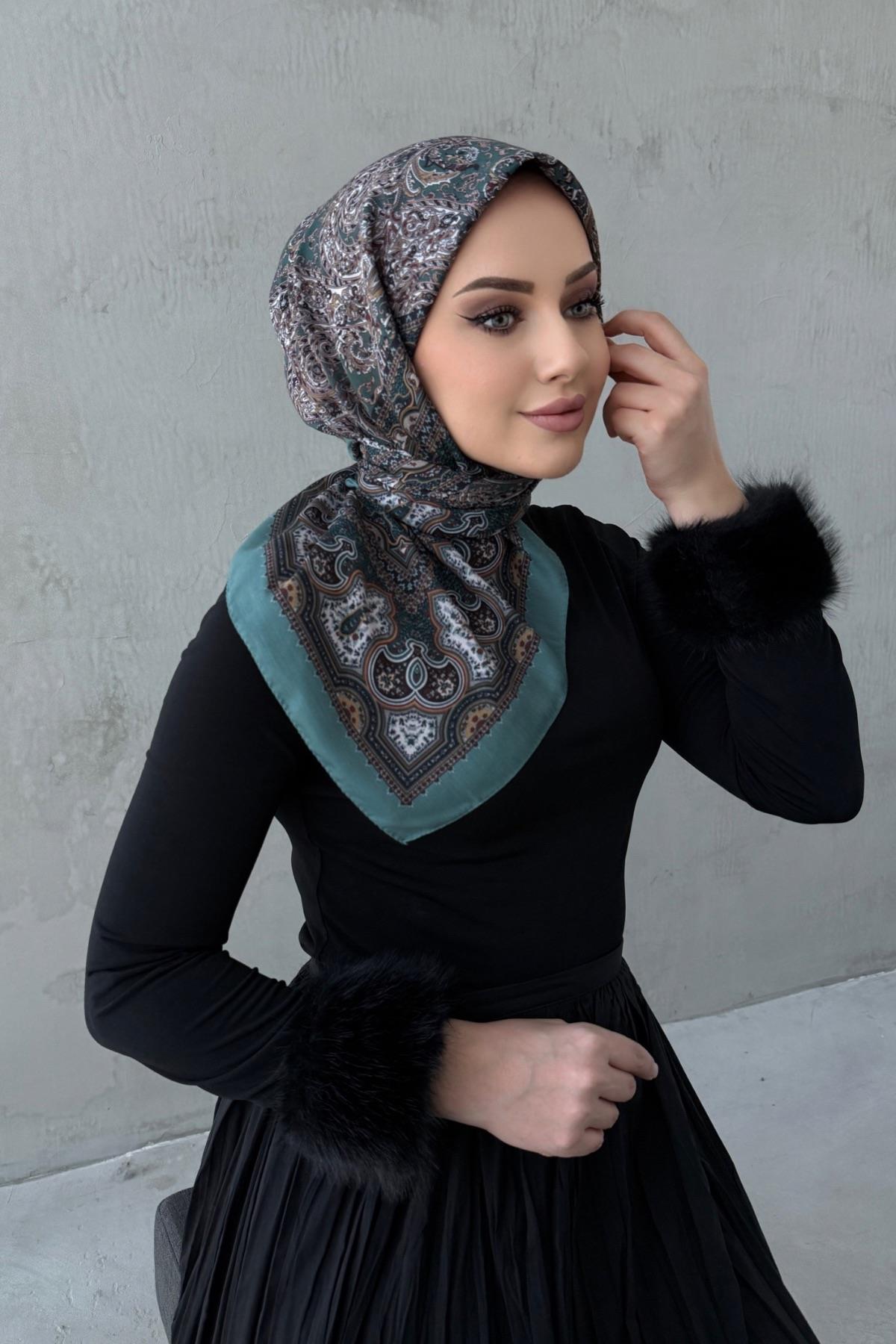 Yeşil Ahu Bohem Modal İpek Eşarp