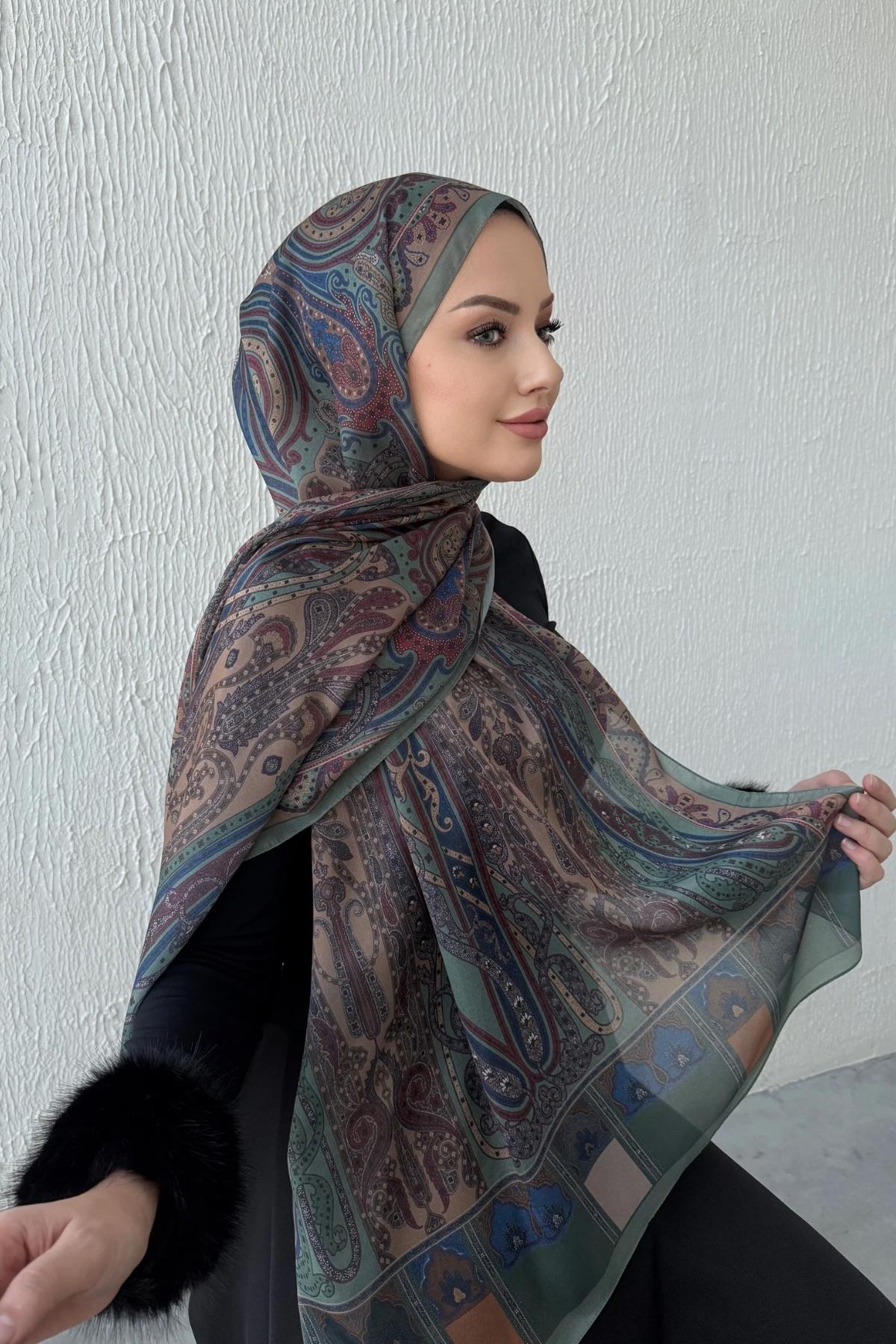 Yeşil & Bordo Etro Otantik Hint İpeği Şal