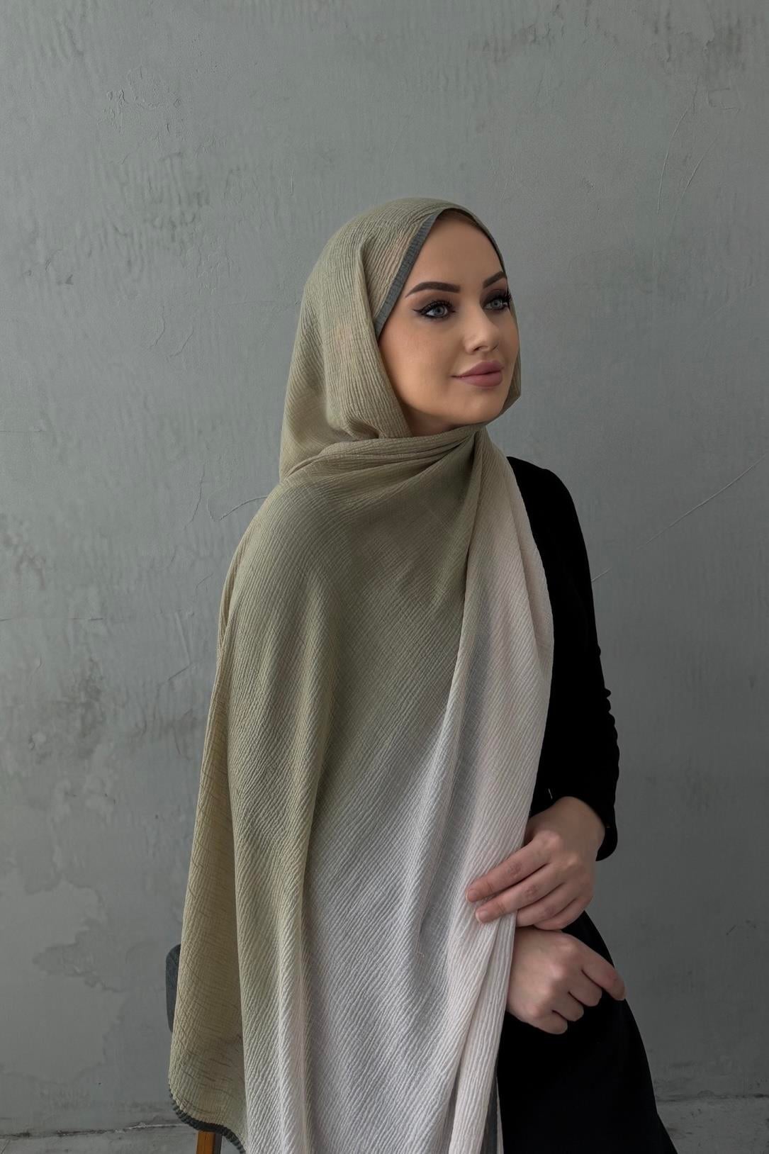 Yeşil Degrade İthal Müslin Şal 
