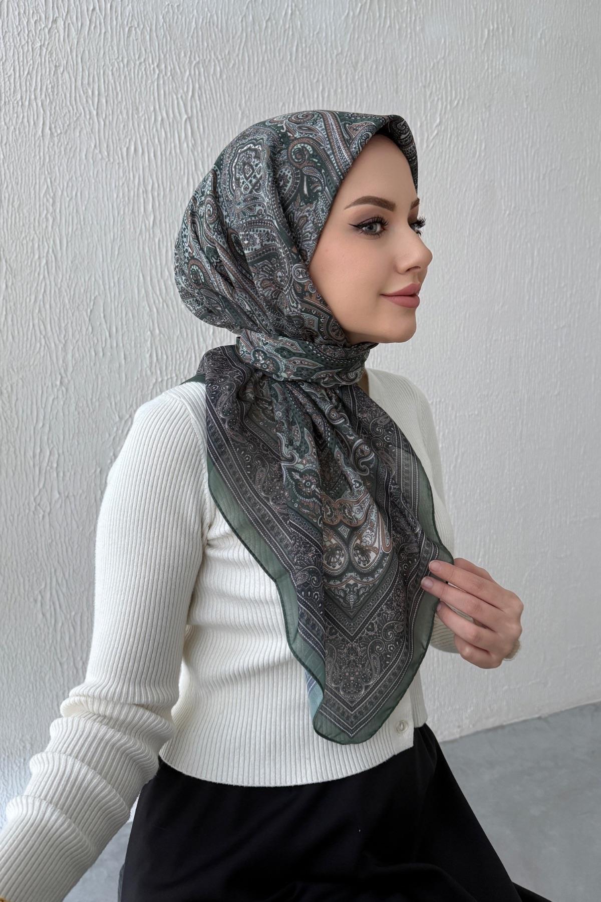 Yeşil Feride Bohem Modal İpek Eşarp