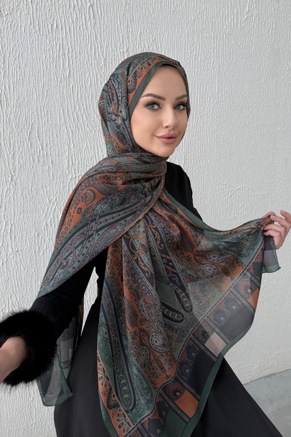 Yeşil & Kiremit Etro Otantik Hint İpeği Şal
