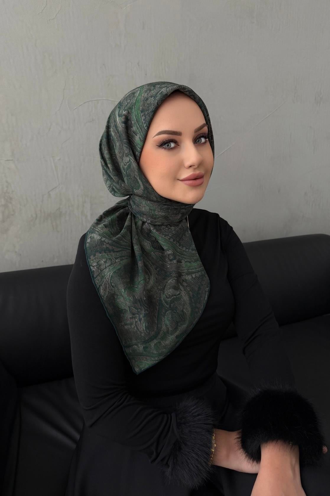 Yeşil Perlina Koza Pamuk Eşarp