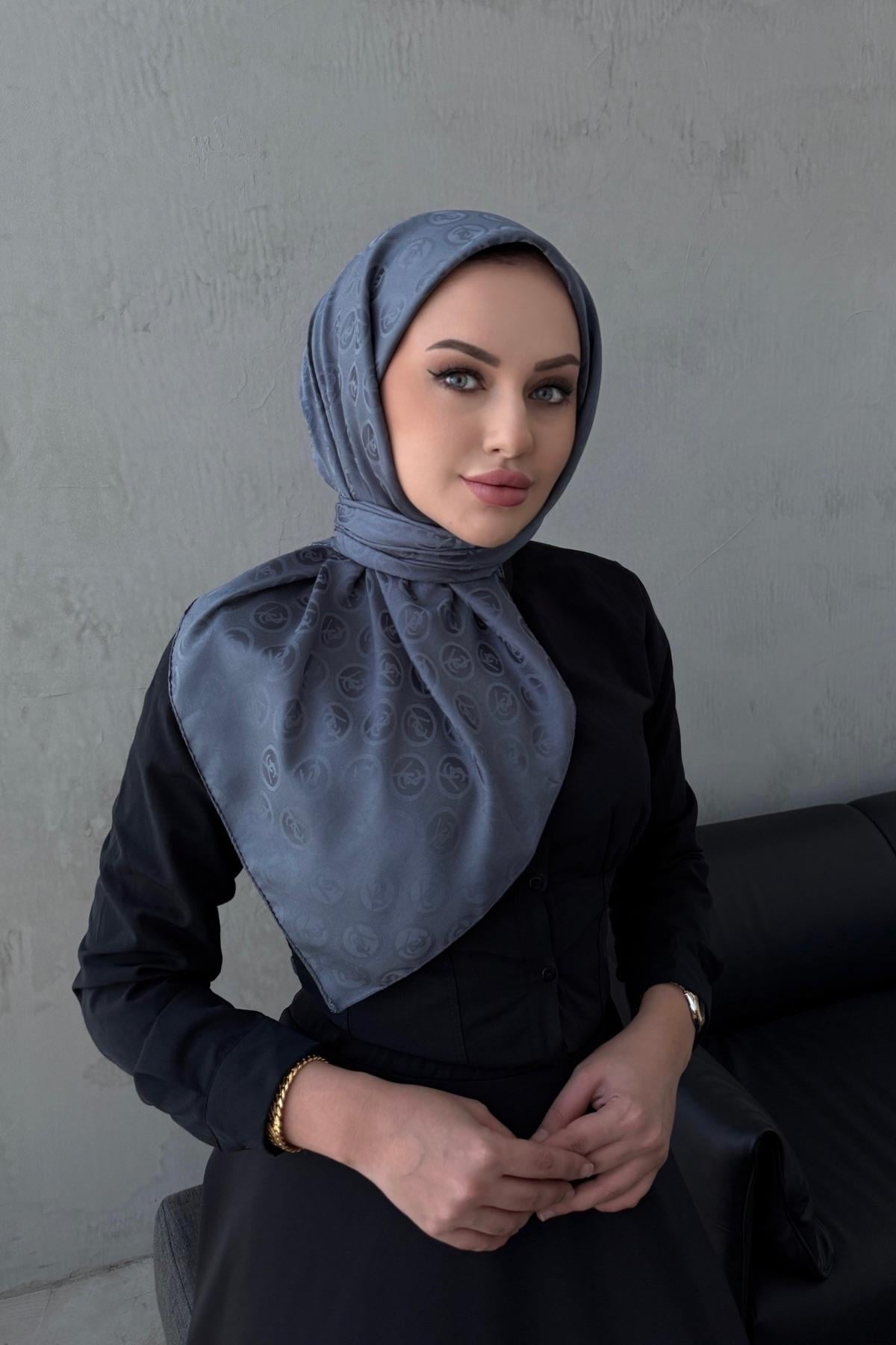 YLS İpeksi Jakar Eşarp Koyu Gri