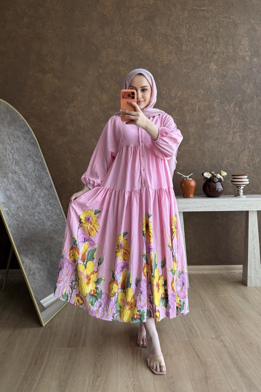Zerin Pamuk Vual Elbise Pembe