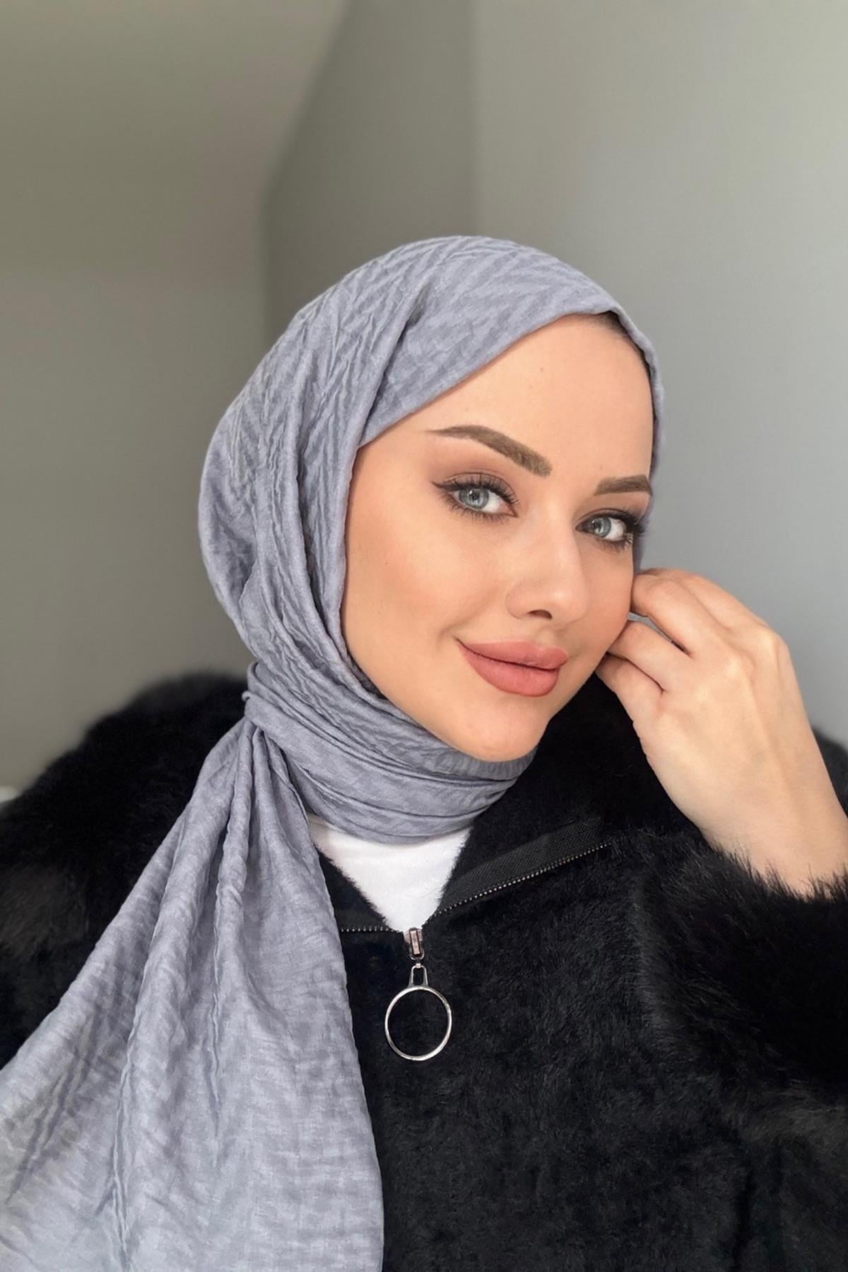 Zikzak Desen Akrilik Şal Gri