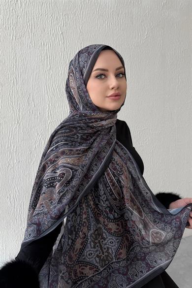 Acı Kahve & Bordo Şazeli Bohem Modal İpek Şal