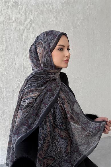 Acı Kahve & Bordo Şazeli Bohem Modal İpek Şal