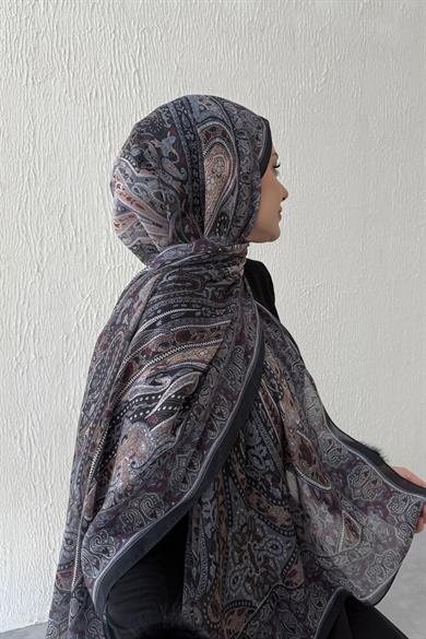 Acı Kahve & Bordo Şazeli Bohem Modal İpek Şal