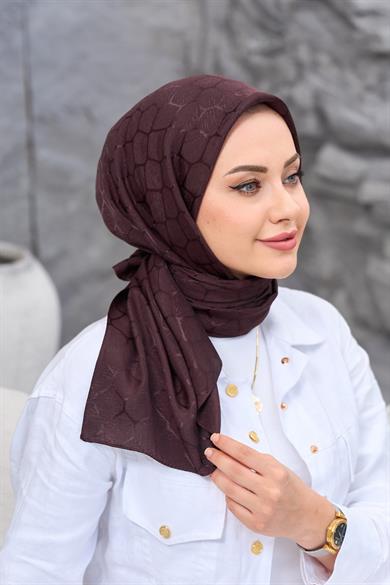 Acı Kahve Taş Desen İpeksi Jakar Eşarp