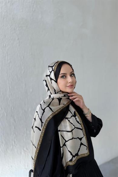 Açık Vizon Taş Desen Vual İpek Şal