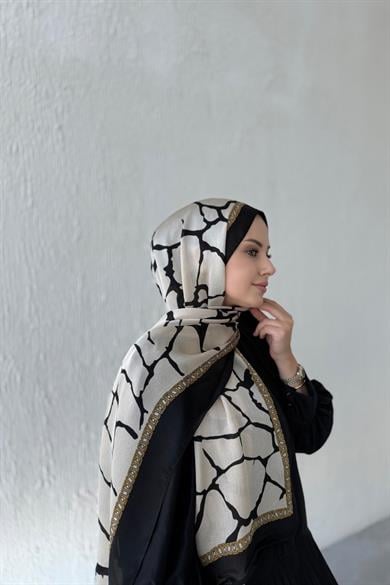 Açık Vizon Taş Desen Vual İpek Şal