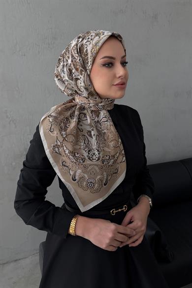 Bej İnci Bohem Modal İpek Eşarp