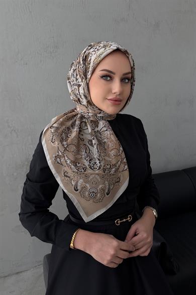 Bej İnci Bohem Modal İpek Eşarp