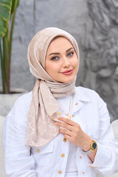 Bej Rengi Taş Desen İpeksi Jakar Eşarp