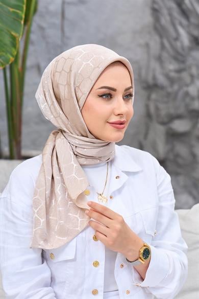 Bej Rengi Taş Desen İpeksi Jakar Eşarp