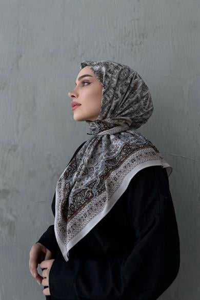 Bej&Kahverengi Bohem Modal İpek Eşarp