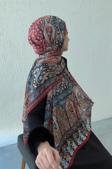 Burgundy Bergüzar Authentic Indian Silk Shawl