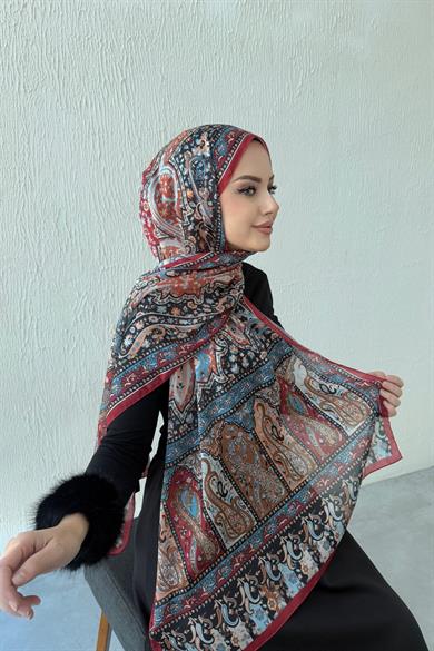 Burgundy Bergüzar Authentic Indian Silk Shawl