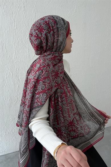 Bordo Bohem Modal İpek Şal