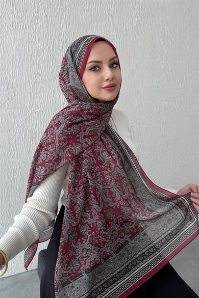 Bordo Bohem Modal İpek Şal