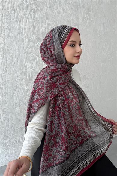 Bordo Bohem Modal İpek Şal