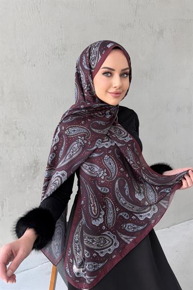 Bordo Elvan Modal İpek Şal