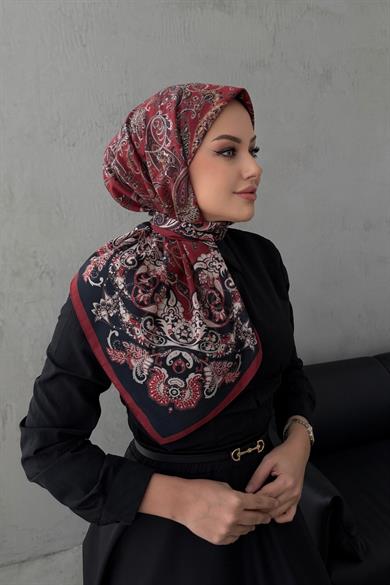 Bordo İnci Bohem Modal İpek Eşarp
