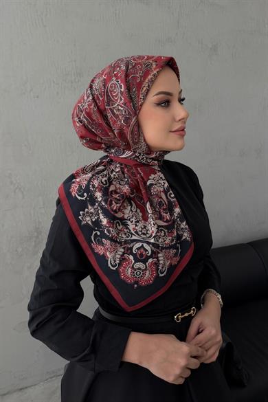 Bordo İnci Bohem Modal İpek Eşarp