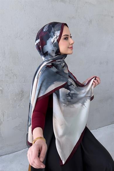 Bordo Katre Kumlu İpek Şal