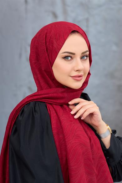 Bordo Kendinden Desenli Fresh Şal