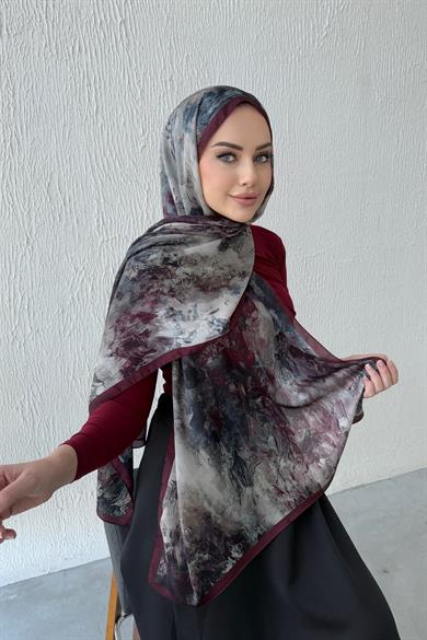 Bordo Larina Kumlu İpek Şal