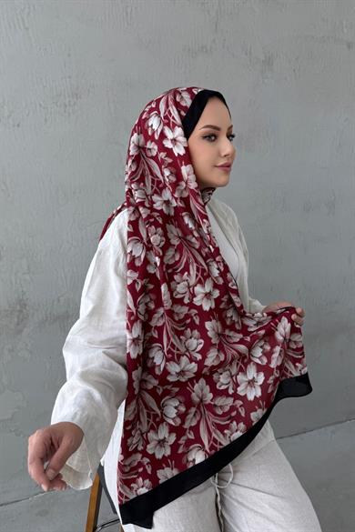Bordo Nergis Koza %100 Pamuk Şal 