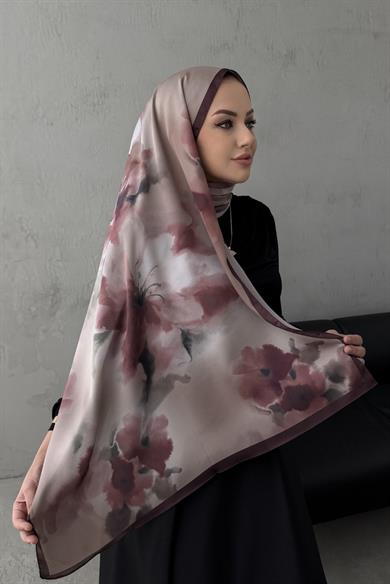 Bordo Roesa Kumlu İpek Şal