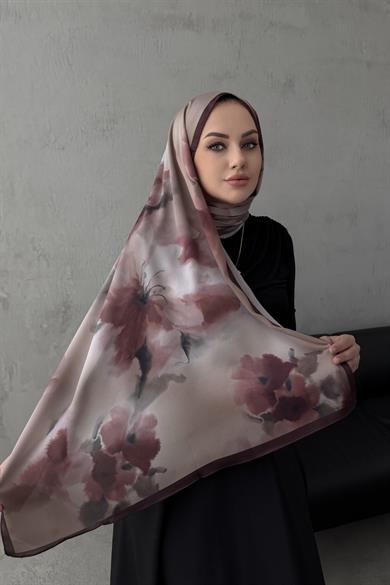 Bordo Roesa Kumlu İpek Şal