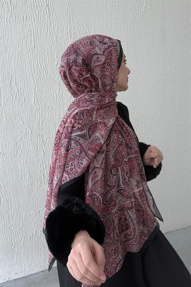 Bordo & Siyah Harmoni Modal İpek Şal