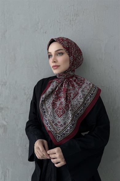 Bordo&Bej Bohem Modal İpek Eşarp