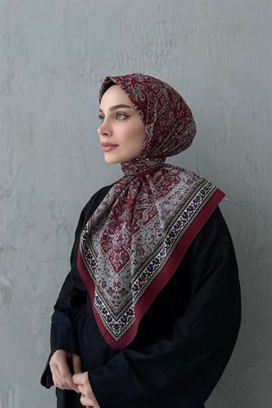 Bordo&Bej Bohem Modal İpek Eşarp