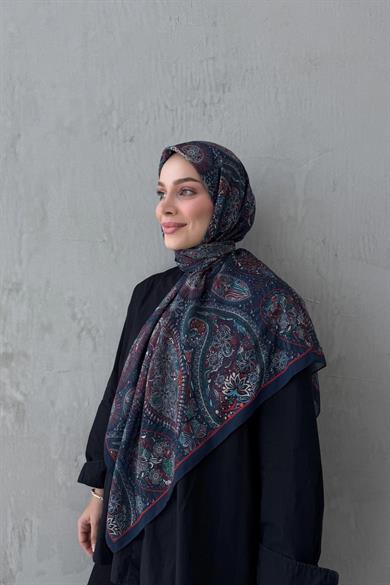 Bordo&Lacivert Şehvar Bohem Modal İpek Şaleşarp