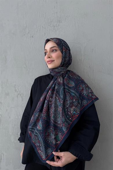 Bordo&Lacivert Şehvar Bohem Modal İpek Şaleşarp