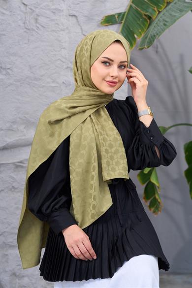 Çağla Yeşili Mozaik Desen İpeksi Jakar Şal