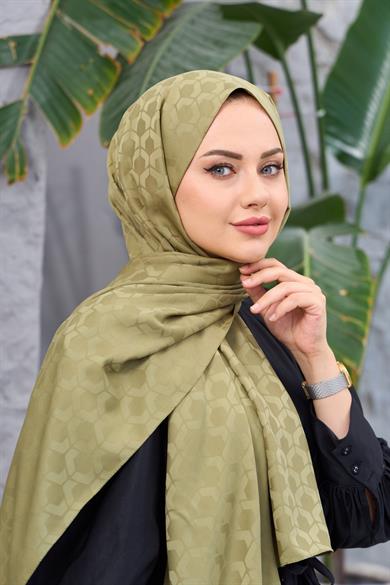 Çağla Yeşili Mozaik Desen İpeksi Jakar Şal