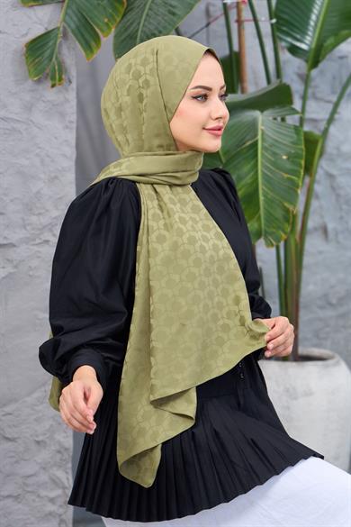 Çağla Yeşili Mozaik Desen İpeksi Jakar Şal