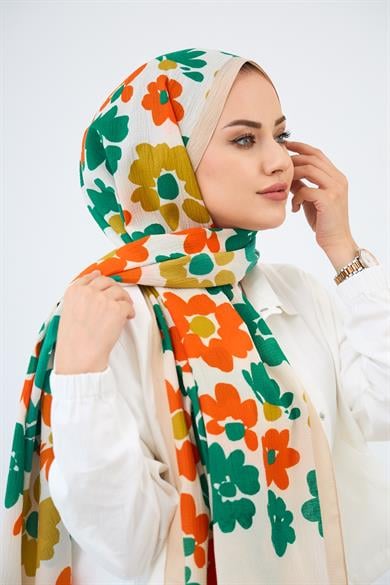 Çiçek Desen Naturel Şal Renkli