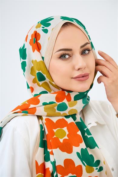 Çiçek Desen Naturel Şal Renkli