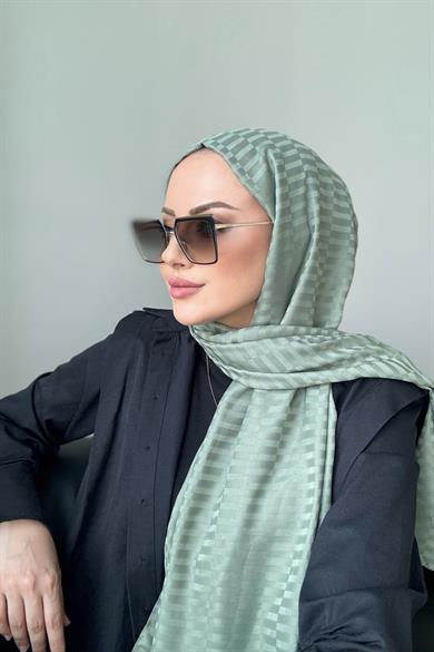 Çizgi Desen İpeksi Jakar Şal Küf Yeşili