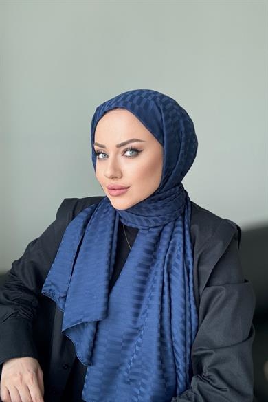 Çizgi Desen İpeksi Jakar Şal Lacivert