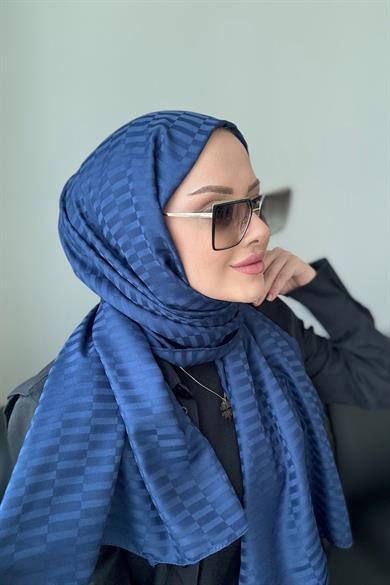 Çizgi Desen İpeksi Jakar Şal Lacivert